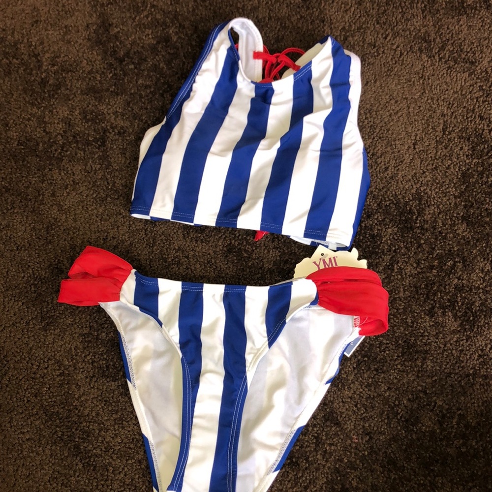Blue striped swimsuit